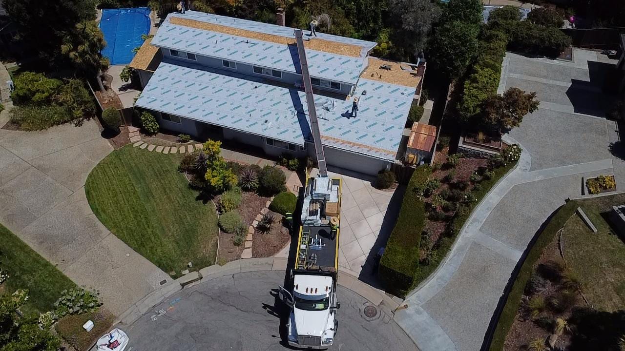 Cul-de-Sac Ranch Reroof with Boom Truck Delivery